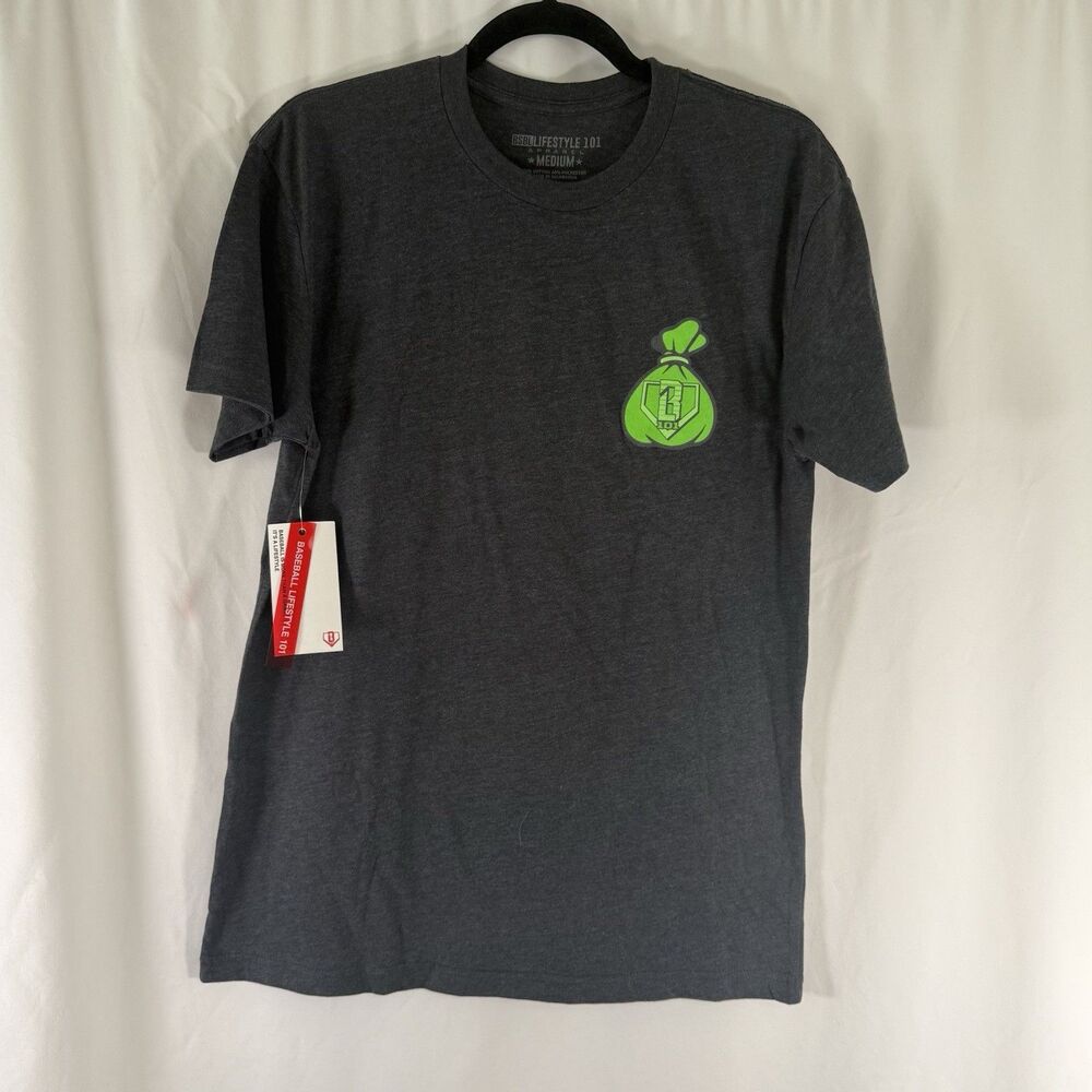 New BSBL Lifestyle 101 T-Shirt Men's Medium Grey Bag Chasing Short Sleeve